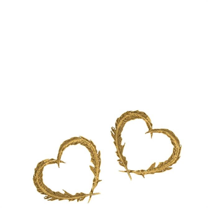 Alex Monroe Delicate Feather Gold Heart Stud Earrings